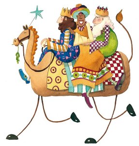 Melchor, Gaspar y Baltasar a camello