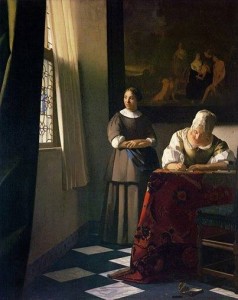 Señora escribiendo una letra en presencia de su criada · Vermeer · 1670-72 · Óleo sobre tabla