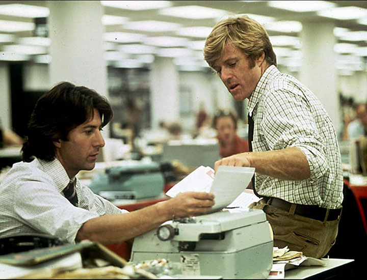 Robert Redford y Dustin Hoffman en una escena deTodos los hombres del presidente
