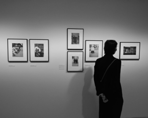 Mujer contemplando las fotografías expuestas en una de las salas de la exposición